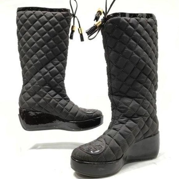 Tory Burch Gigi Nylon Quilted Tall wedge boots SZ 7M - Picture 3 of 4